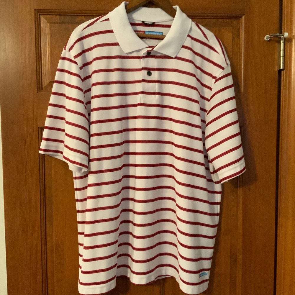 Wrangler Polo Shirt, Mens XLT, White with Red/Navy Stripe